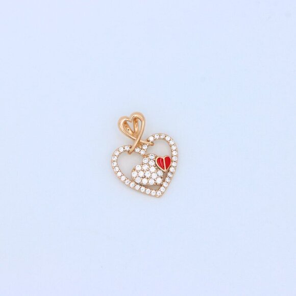"Heart-Shaped Rose Gold Pendant with Red Accent and CZ Detailing, XPPT1518 - Picture 8 of 13